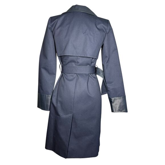 Misha Nonoo Navy Royal Lambskin Leather Trench Coat Size 0 - Picture 10 of 15